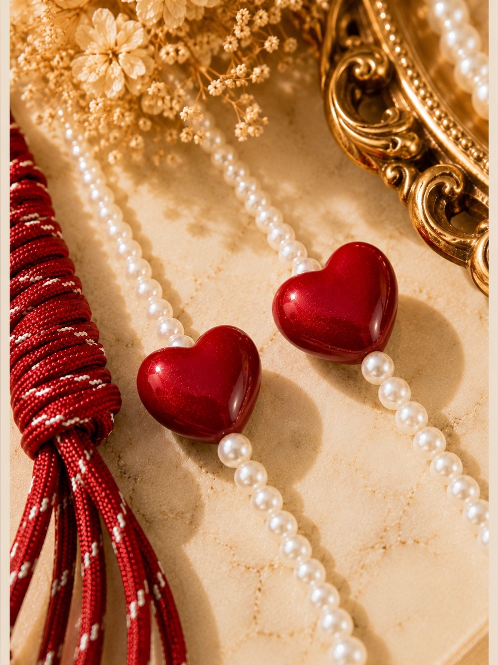 Cherry Heritage Bow & Pearl Cluster Bag Charm | Heart Keychain - Picture 4 of 4
